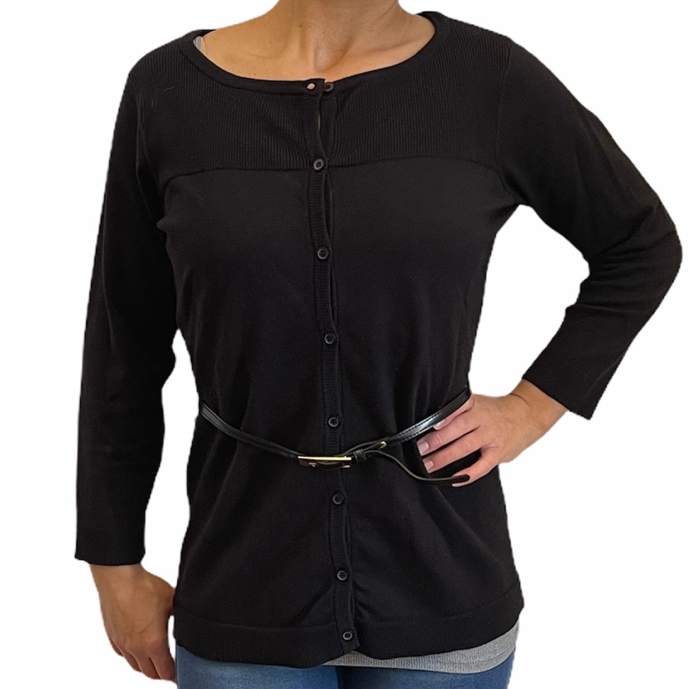 AGB Med Women’s Black Full Button Up Sweater Shirt